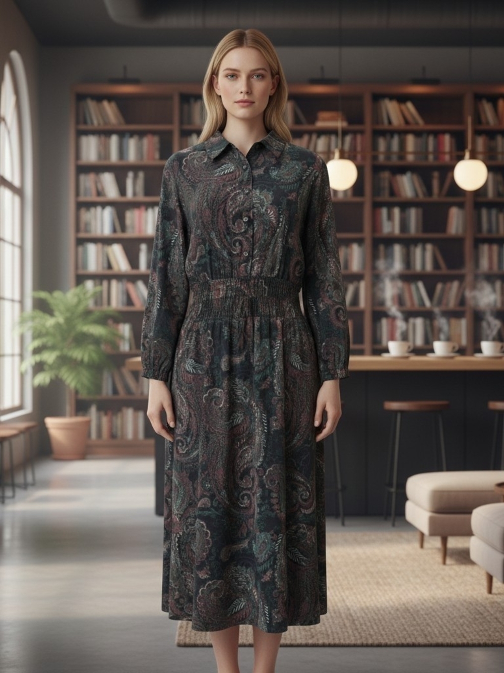 NWT 89th & Madison Dark Teal and Black Paisley dress